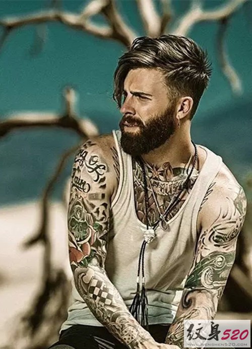 欧美男士大秀帅气花臂纹身