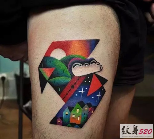 大胆时尚的拼色纹身
