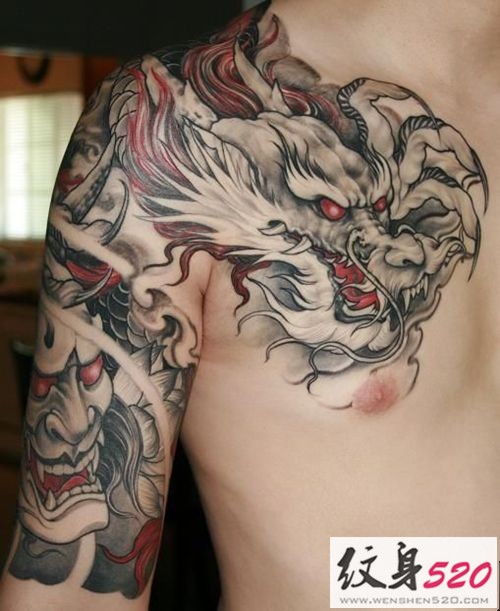 霸气过肩龙半甲纹身