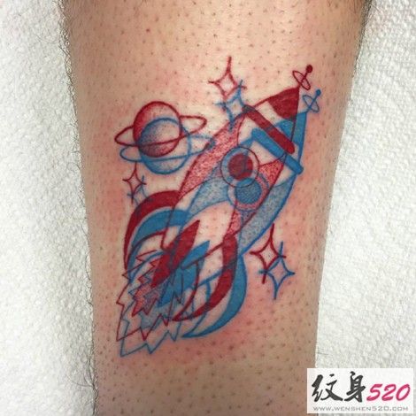 创意3d简单红蓝线条纹身