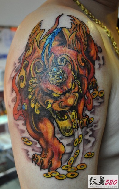 大臂招财貔貅纹身