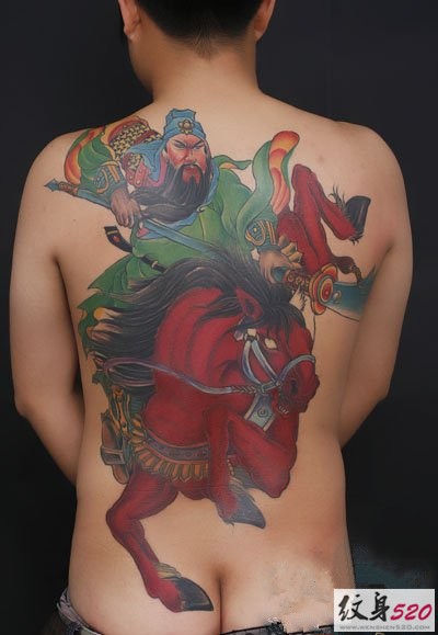 满背关羽关公纹身图案大全