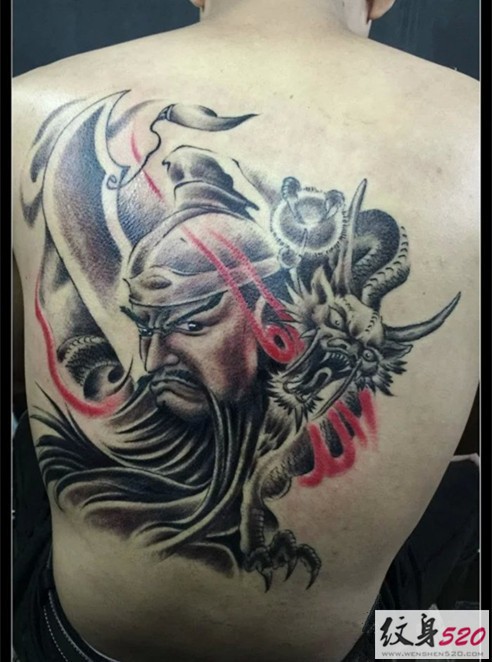 满背关羽关公纹身图案大全