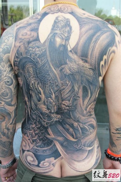 满背关羽关公纹身图案大全