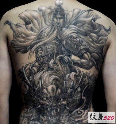 满背关羽关公纹身图案大全