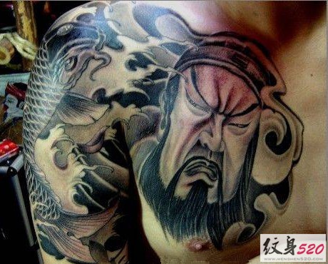 关公半甲男士纹身图案大全