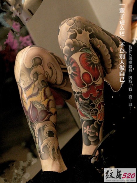 腿部经典的般若纹身