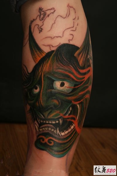 腿部小腿部个性般若纹身