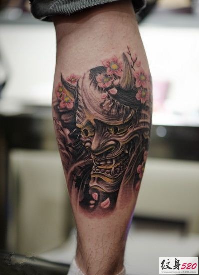 腿部小腿部个性般若纹身