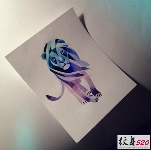 欧美风时尚狮子纹身手稿