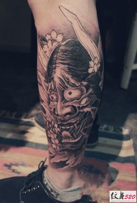 腿部小腿部个性般若纹身