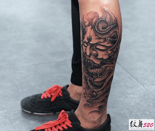 腿部小腿部个性般若纹身