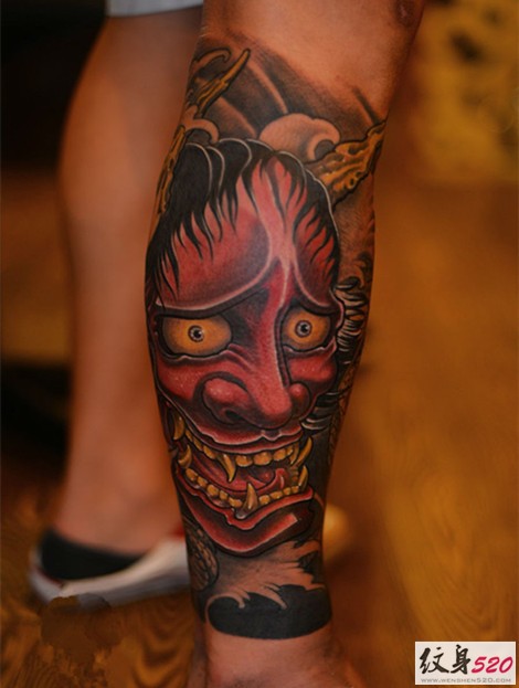 腿部小腿部个性般若纹身