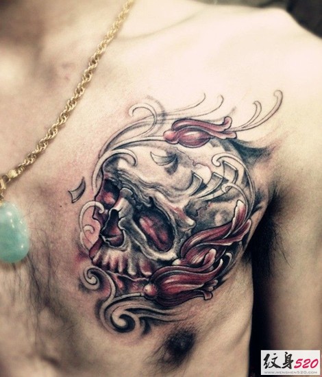 潮流欧美风 男士胸前的骷髅纹身图案