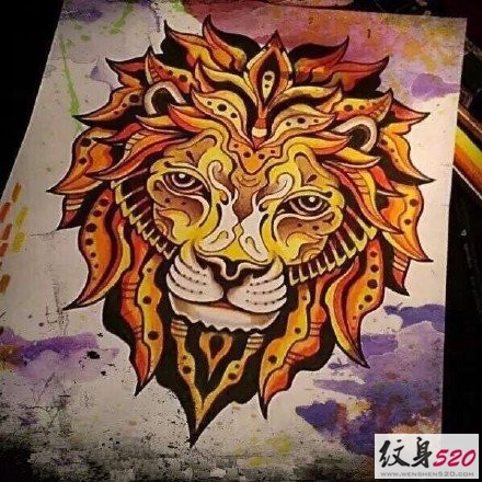 欧美风时尚狮子纹身手稿