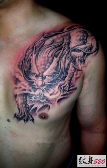 胸部经典的招财貔貅神兽纹身图案大全