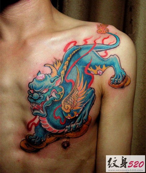 胸部经典的招财貔貅神兽纹身图案大全