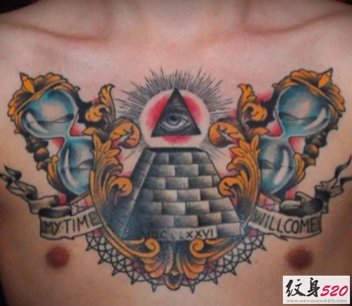 精致的胸部胸前上帝之眼纹身