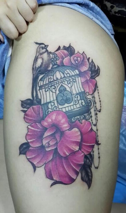 漂亮美好爱情鸟纹身图案