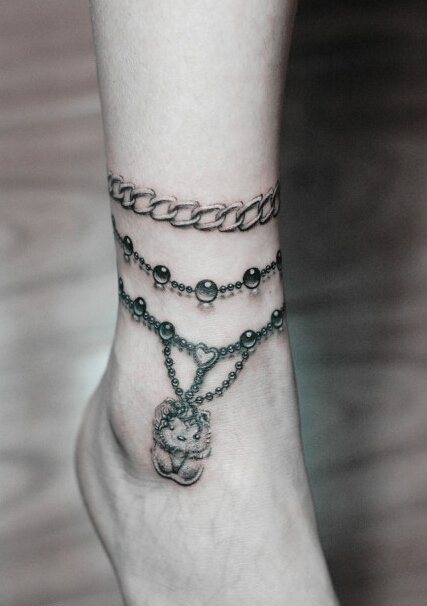 女性脚链Kitty猫纹身图案