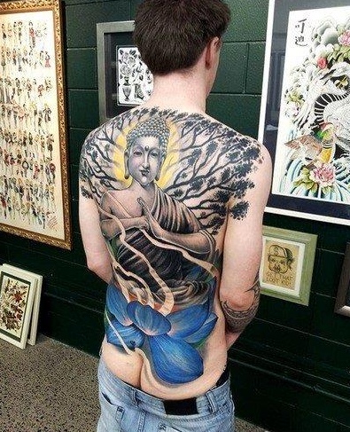 一张满背佛莲花纹身图案