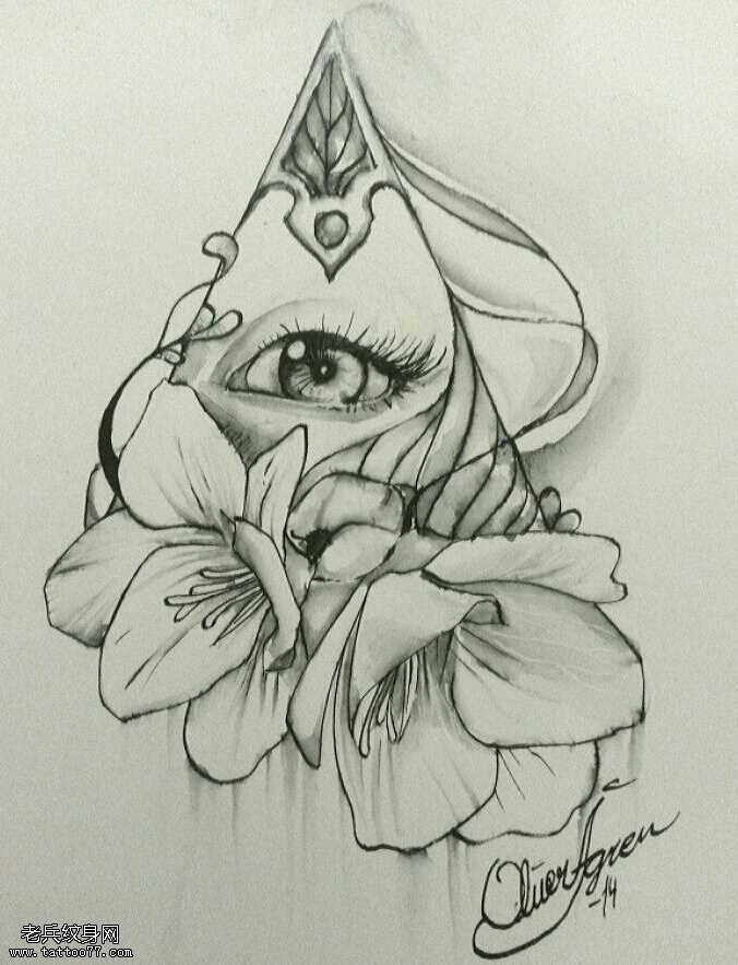 手稿上帝之眼玫瑰纹身图案