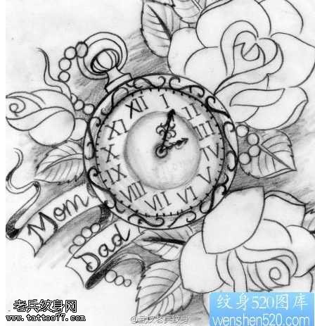 手稿怀旧的怀表纹身图案