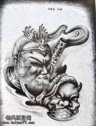 手稿黑白孙悟空纹身图案