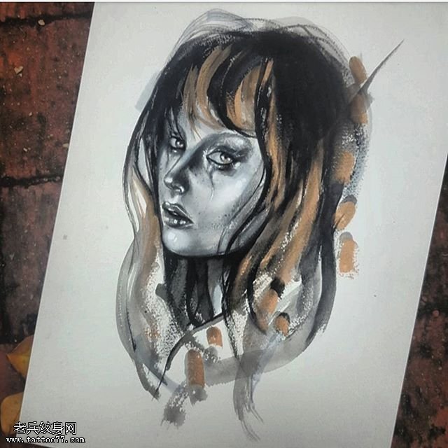 手稿水墨鬼纹身图案