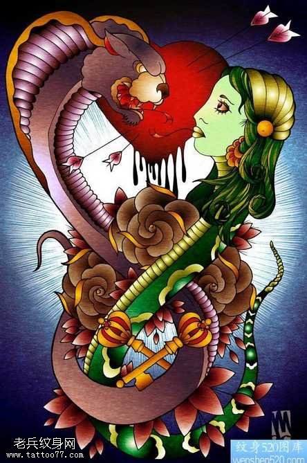 school彩色纹身图案