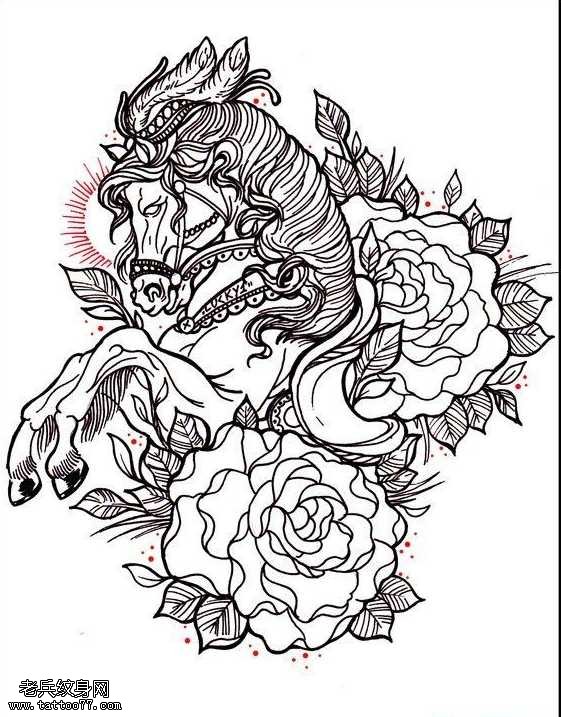 手稿玫瑰纹身图案