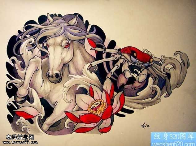 手稿彩色马莲花纹身图案