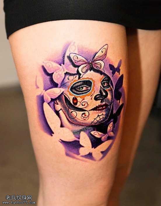 腿部死亡女郎纹身图案
