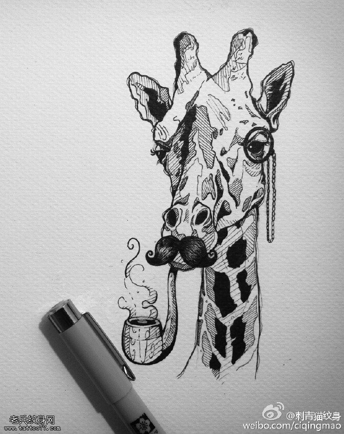 手稿的长颈鹿纹身图案