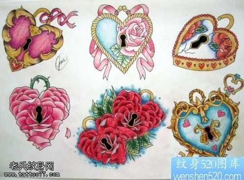 手稿一组心锁纹身图案