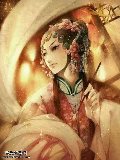 手稿青衣花旦纹身图案