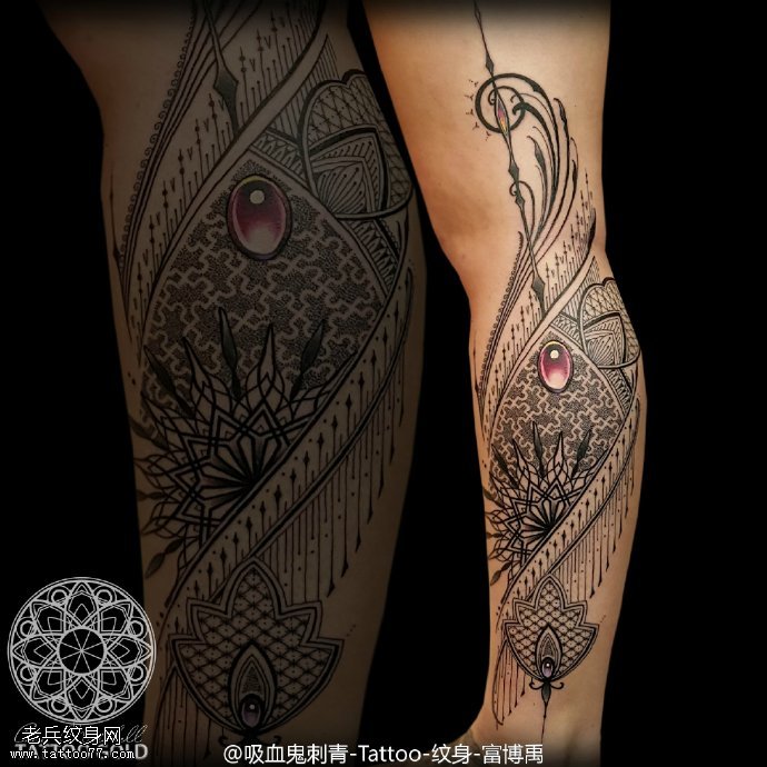 小腿时尚图腾纹身图案
