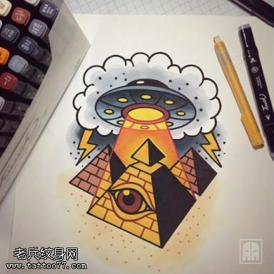 手稿上天的飞碟纹身图案
