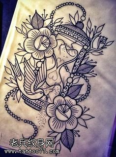 手稿经典梵花沙漏纹身图案