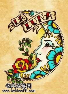 手稿彩绘月亮纹身图案