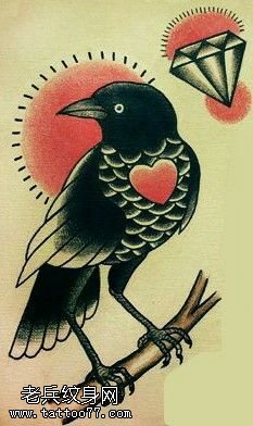 手稿一只写实的乌鸦纹身图案
