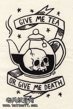 手稿一只骷髅茶壶纹身图案