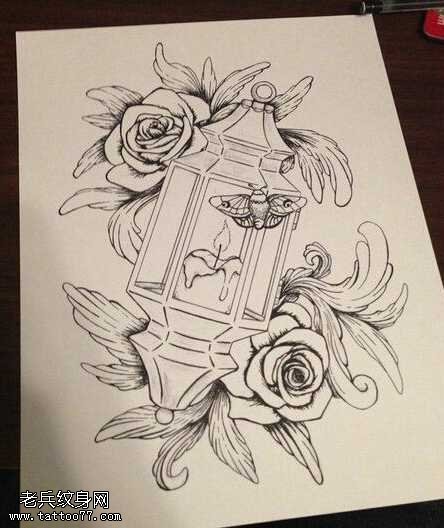 手稿玫瑰花纹身图案