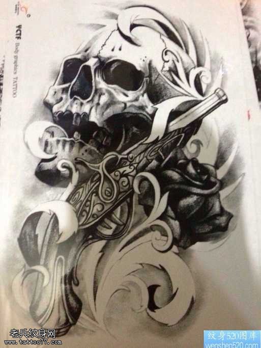 手稿欧美骷髅头纹身图案