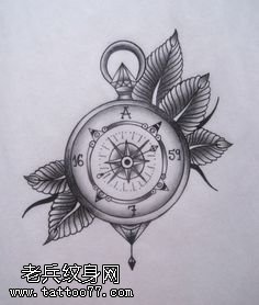 手稿经典指南针纹身图案