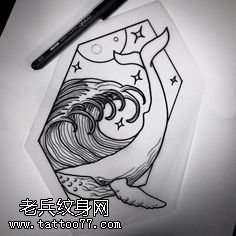 菱形浪花鲨鱼纹身图案