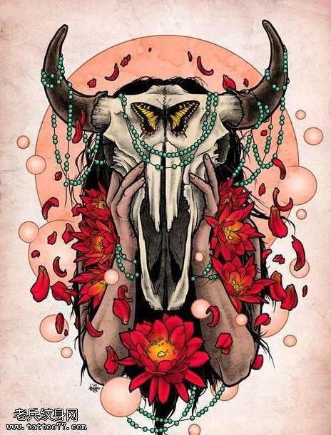 彩色的羚羊捂眼纹身图案