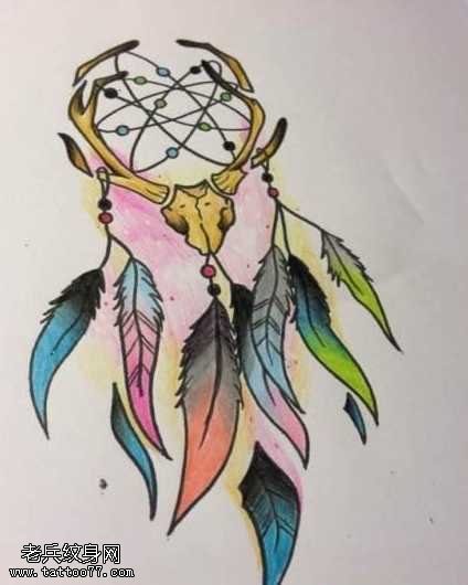 彩色捕梦网纹身图案