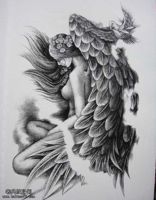 一款天使纹身图案