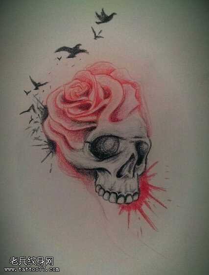 手稿骷髅玫瑰欧美纹身图案